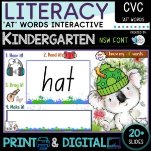 CVC 'at' Words Interactive - Printable - NSW Font