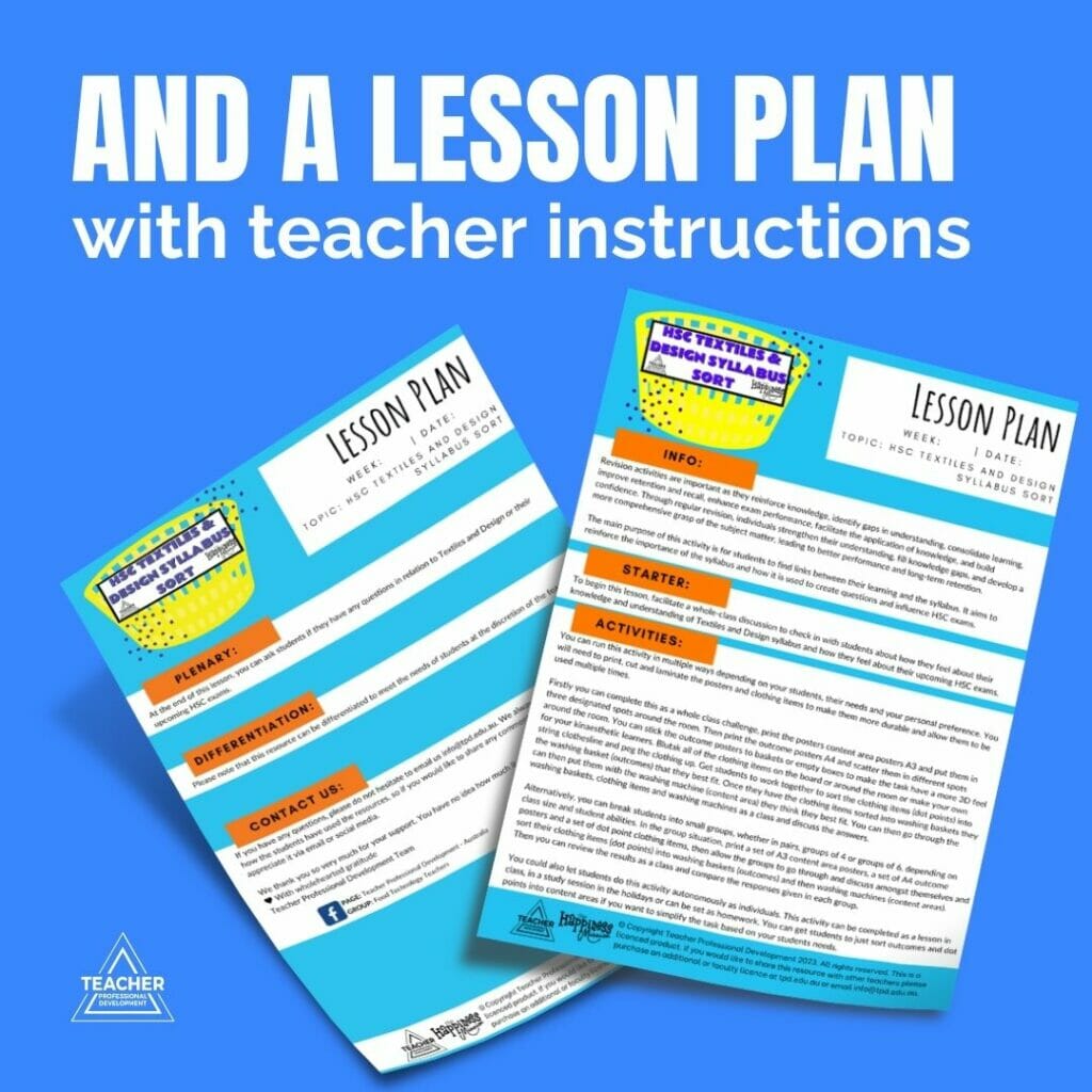 HSC Textiles and Design Syllabus Sort Teaching Resource