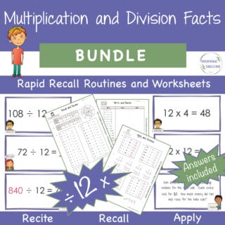 12 Times Tables Basic Multiplication Division Facts WARM UP Worksheets ...