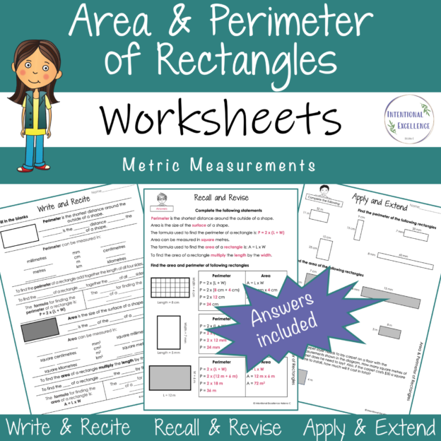 BUNDLE Area and Perimeter of Rectangles WARM UP Activity WORKSHEETS ...
