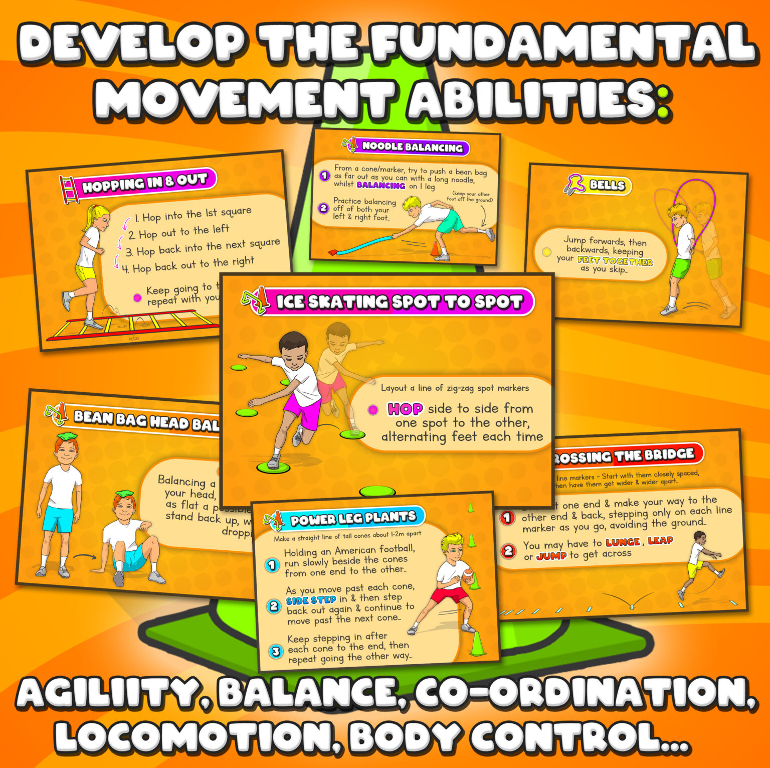 Movement & locomotion skills - Printable task cards for PE and sport ...