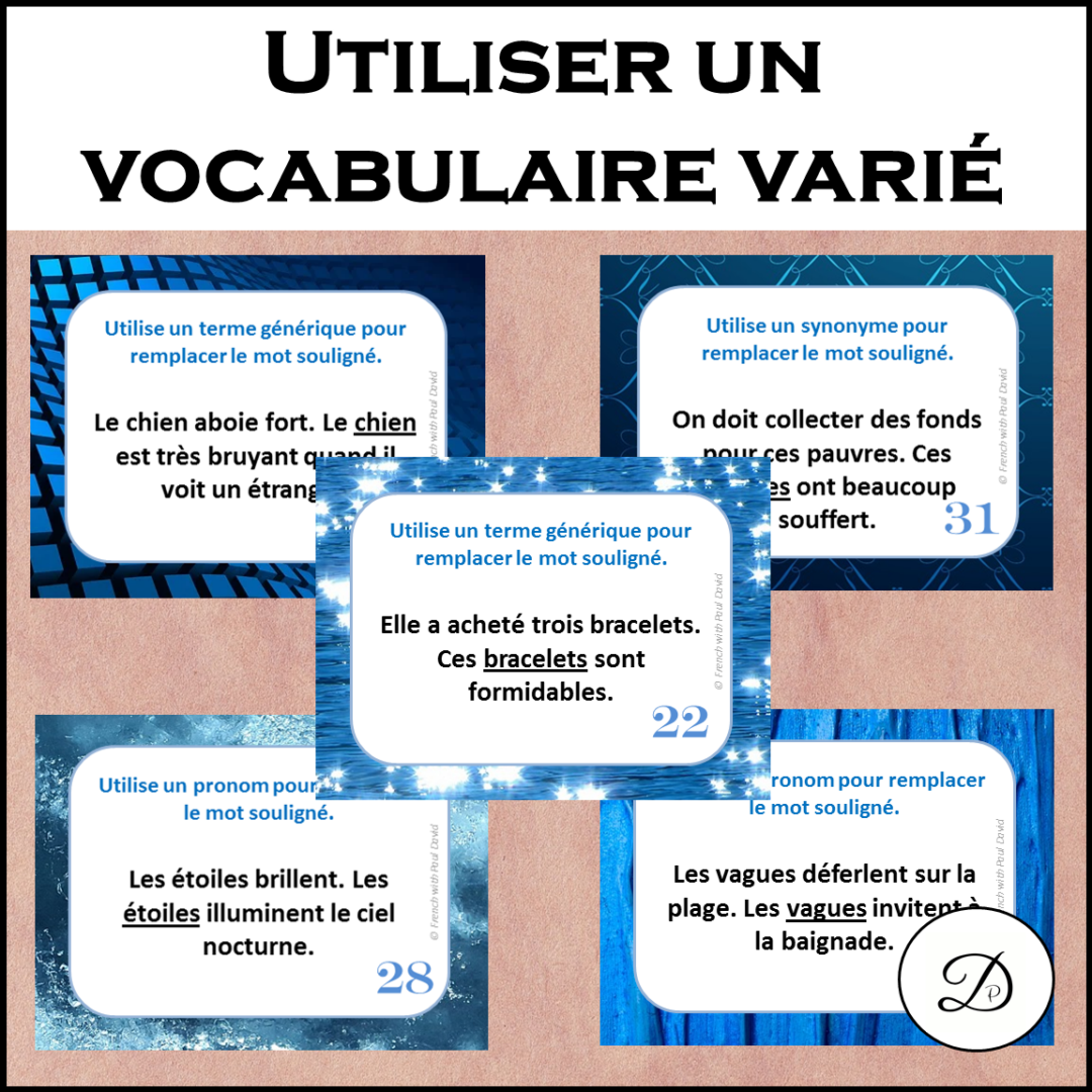 Utiliser Use Utiliser un vocabulaire varié - 32 cartes à tâches / Use varied ...