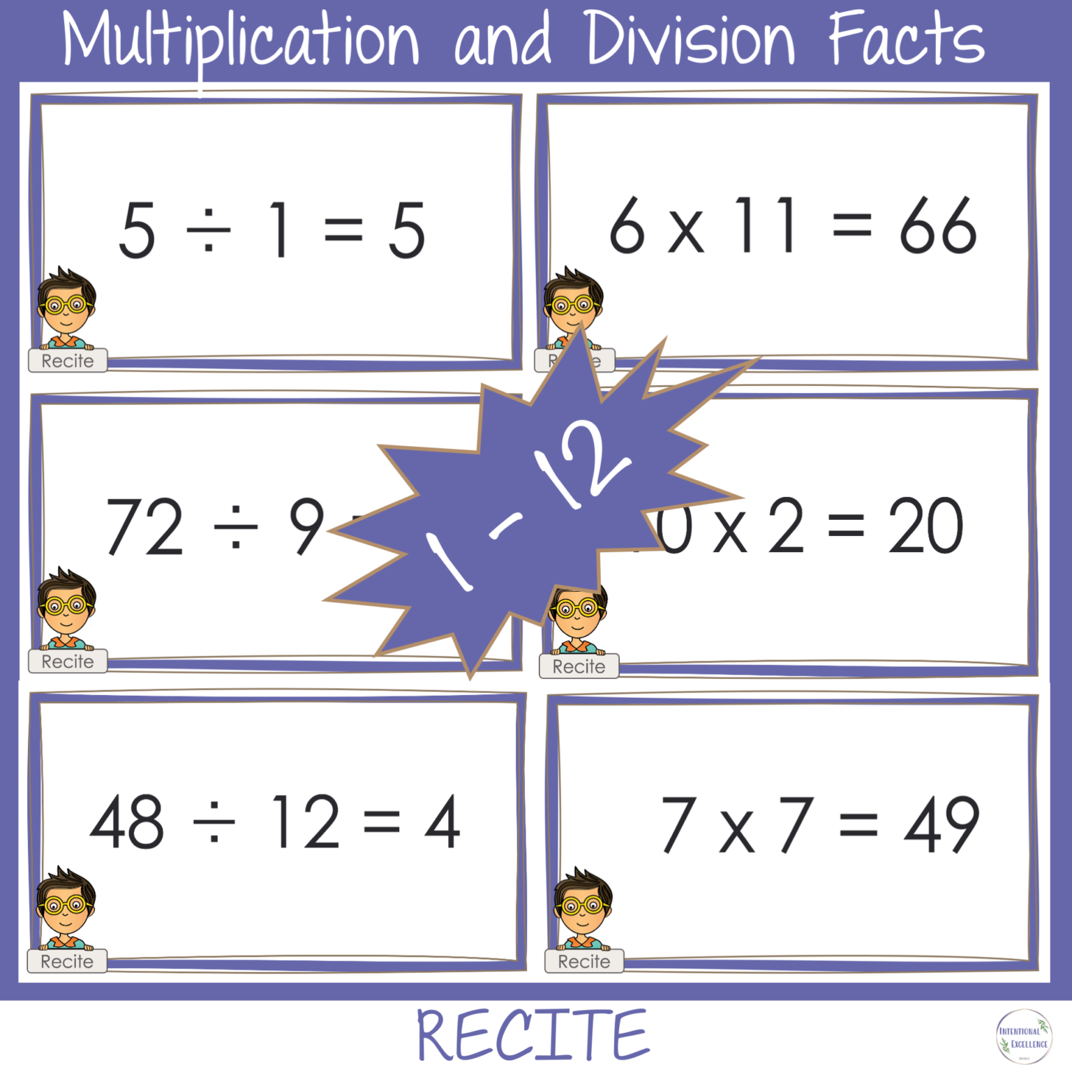 Basic Multiplication Division Facts 1-12 Times Tables Practice | MEGA ...