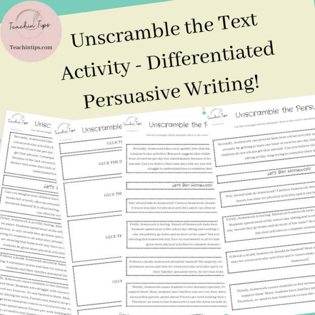 DIFFERENTIATED Unscramble the Text Activity Persuasive Texts | Opinion ...