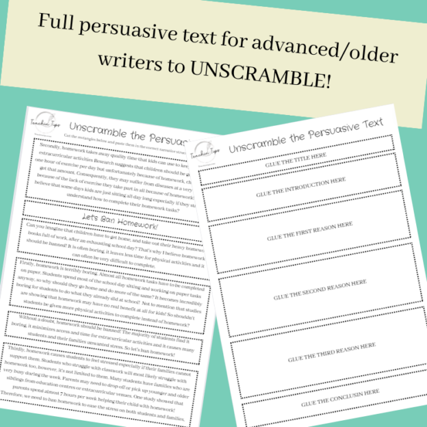 DIFFERENTIATED Unscramble the Text Activity Persuasive Texts | Opinion ...
