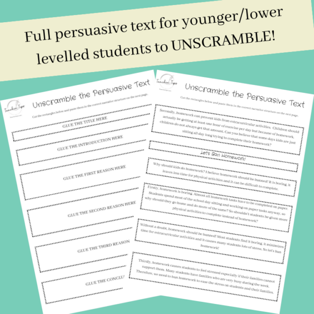 DIFFERENTIATED Unscramble the Text Activity Persuasive Texts | Opinion ...