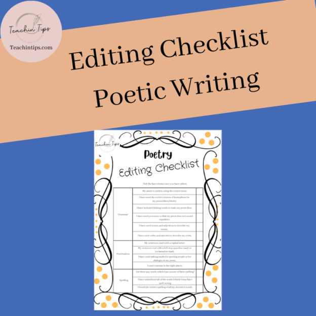 Editing Checklist Poetry Assessment| Student Self-Editing Checklist ...