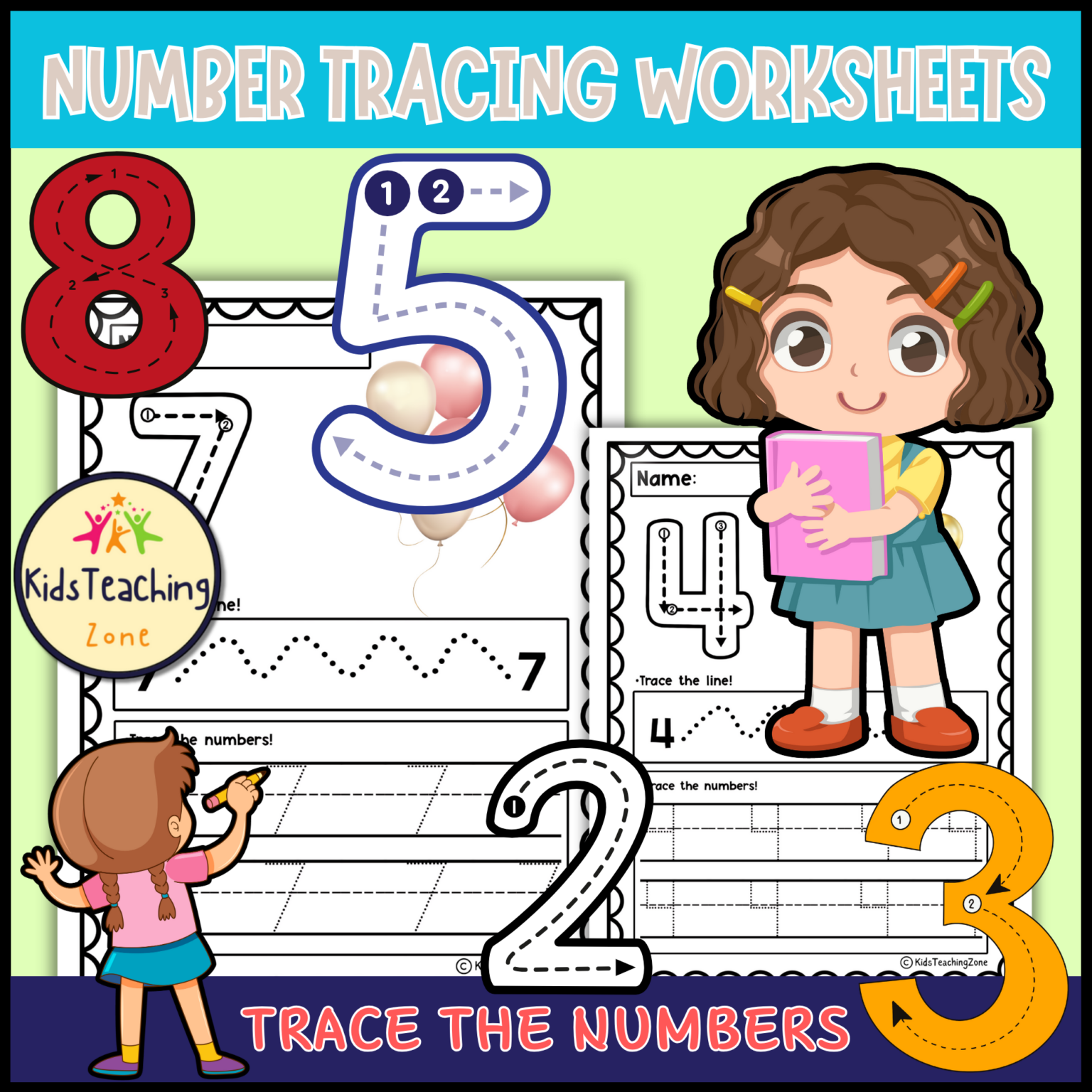 Number Tracing Worksheets Kindergarten Handwriting Practice Pages 1 to