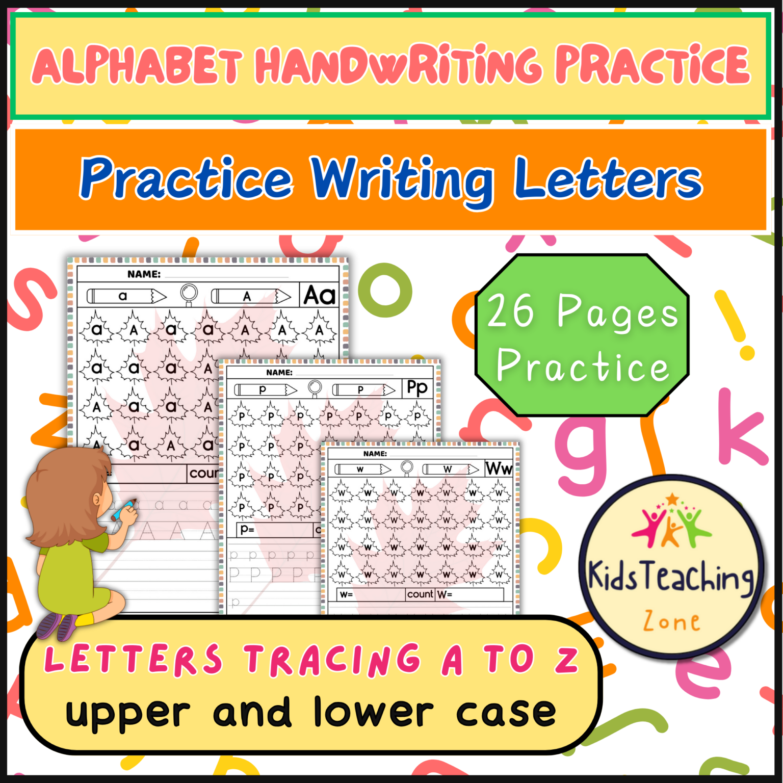 Alphabet Handwriting Practice Tracing Letters A to Z Upper And Lower