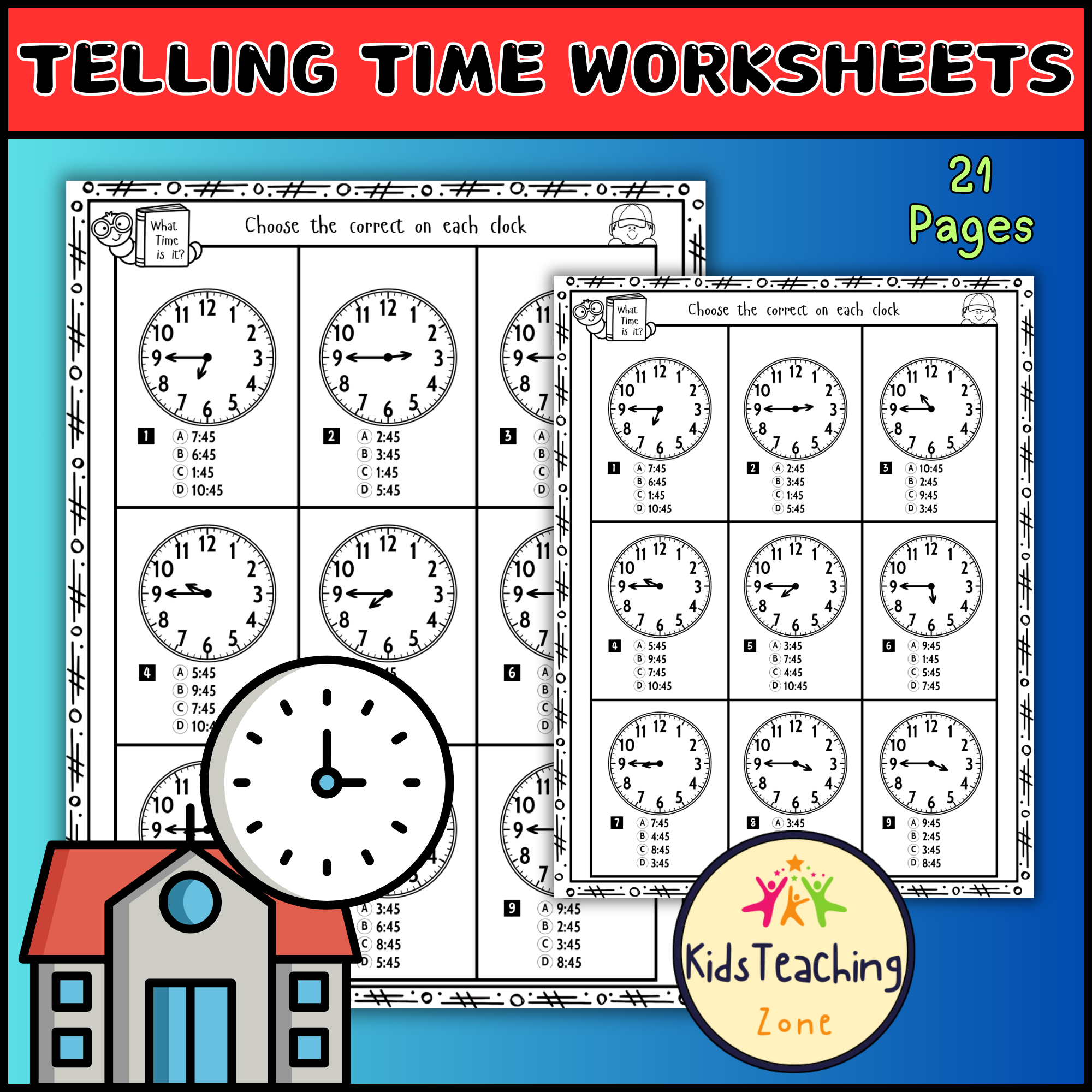 Telling Time Worksheets Multiple Choice Activities for Kids to Learn
