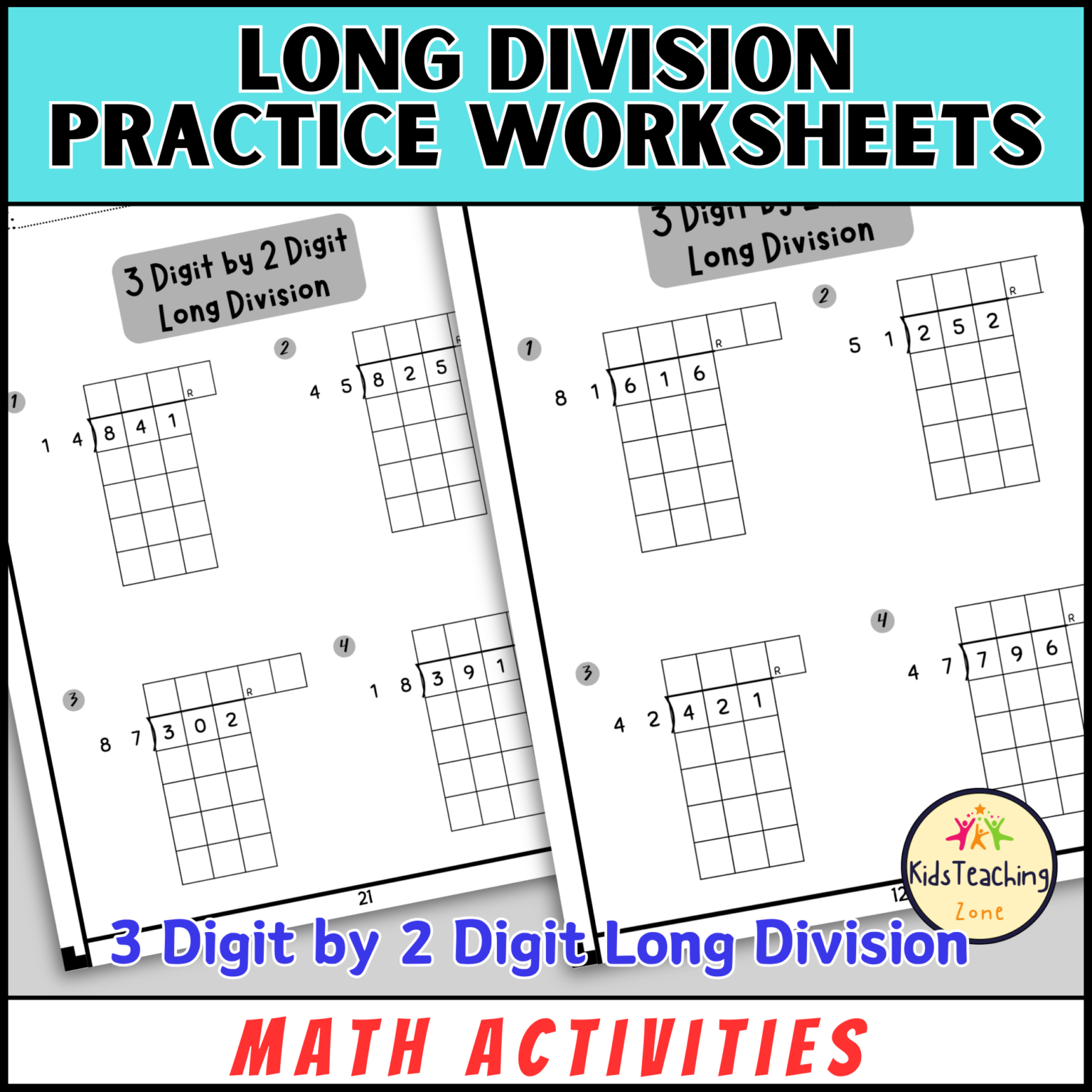 3 digit by 2 digit long division Practice Worksheets With Remainders ...