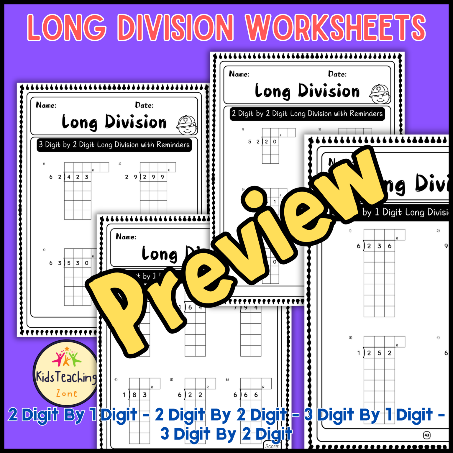 Multi Digit Long Division Worksheets Activities With Remainders ...