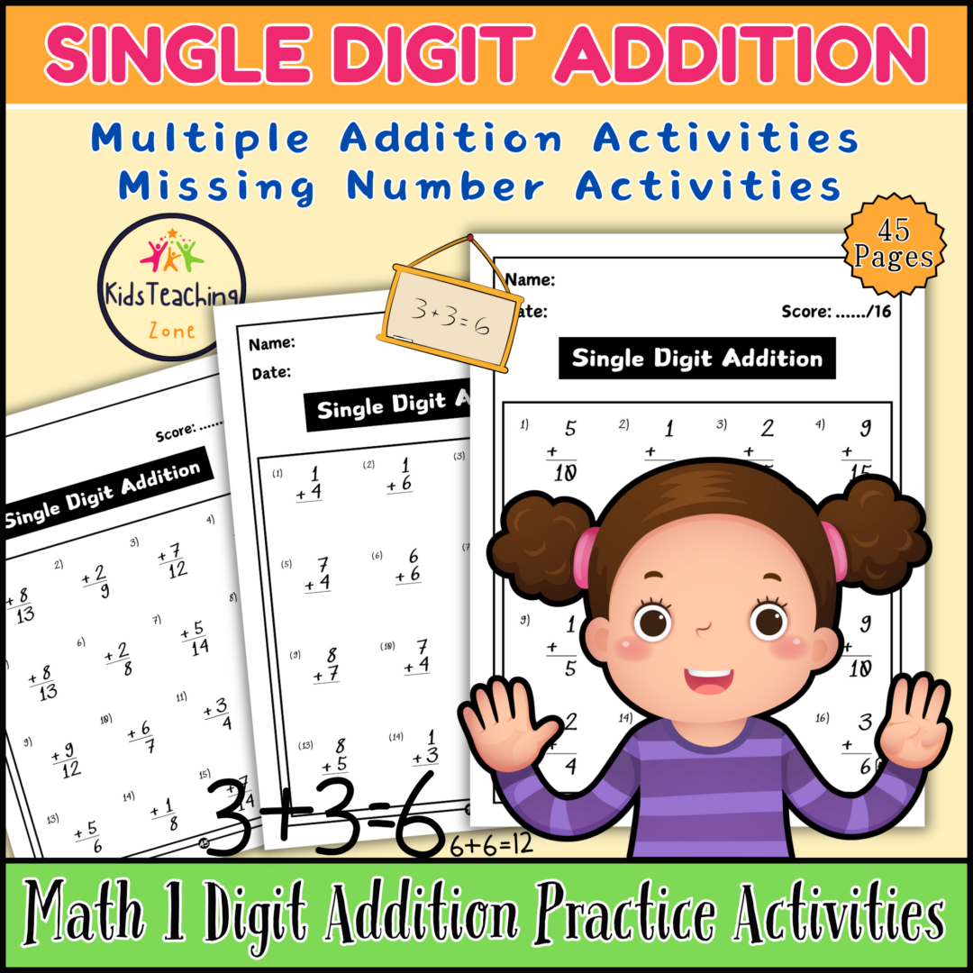 Single Digit Addition Worksheets - Missing Numbers Activities - Teacher ...