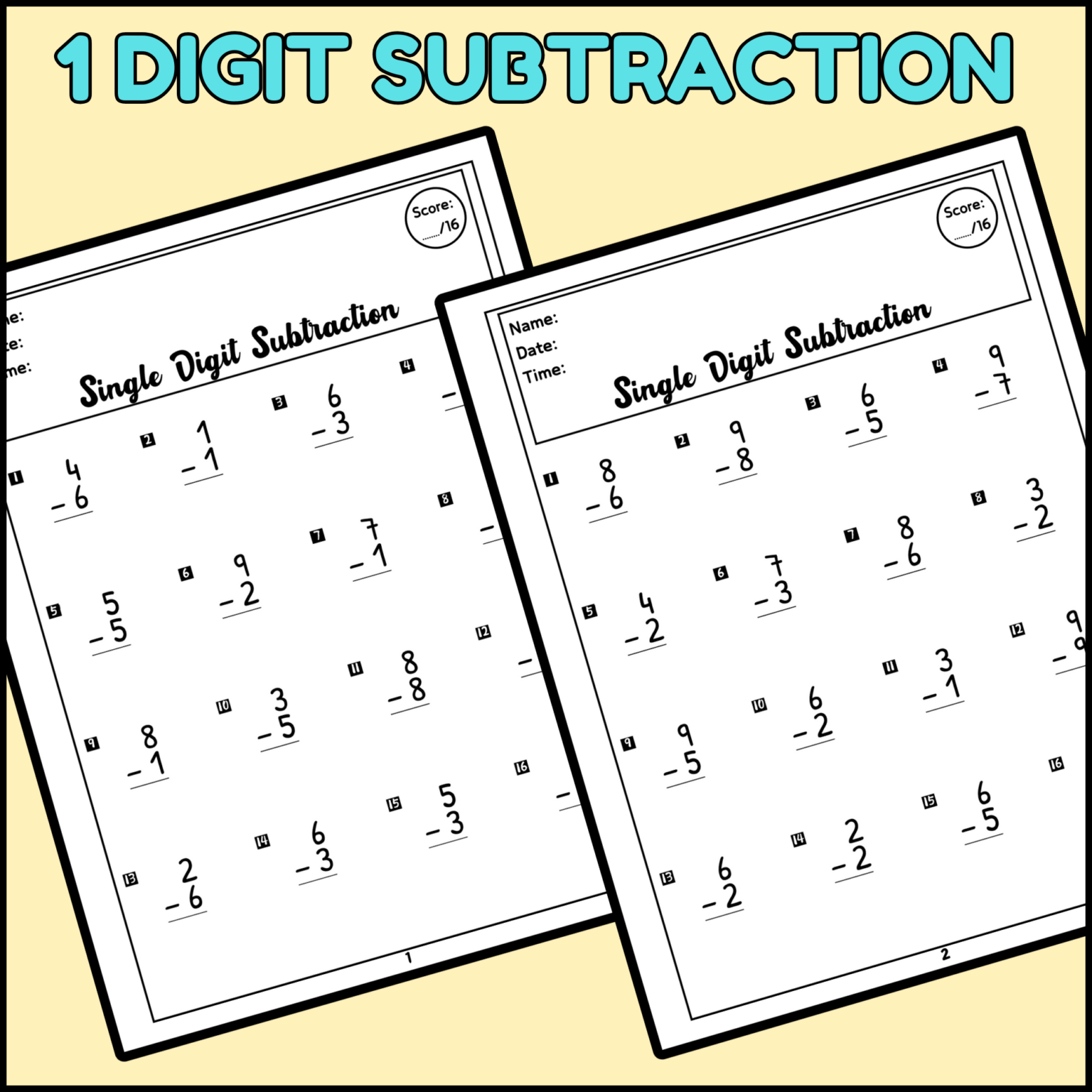 Single Digit Subtraction Worksheets 0 to 9 - Missing Numbers - Teacher ...