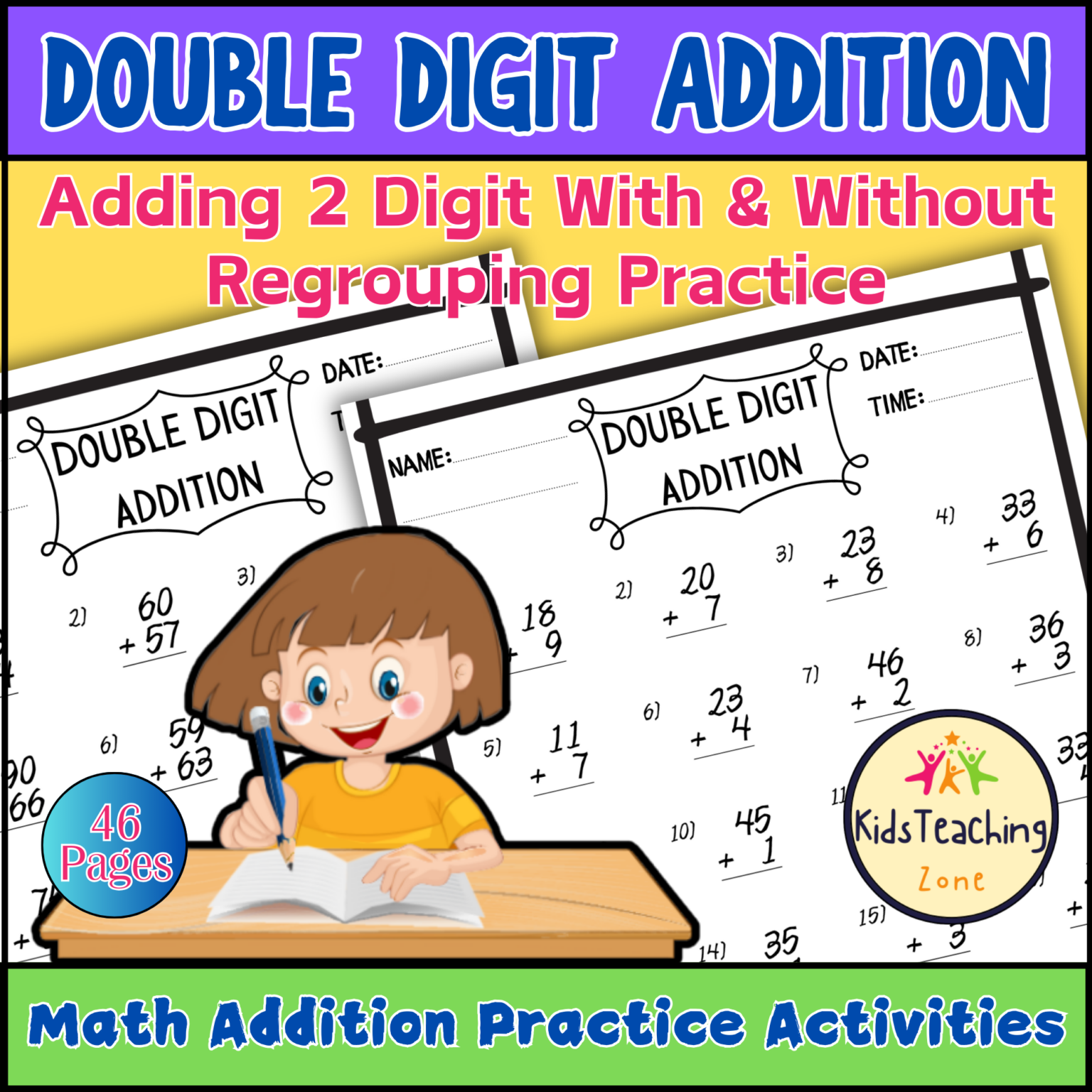 2 Double Digit Addition Worksheets With and Without Regrouping ...
