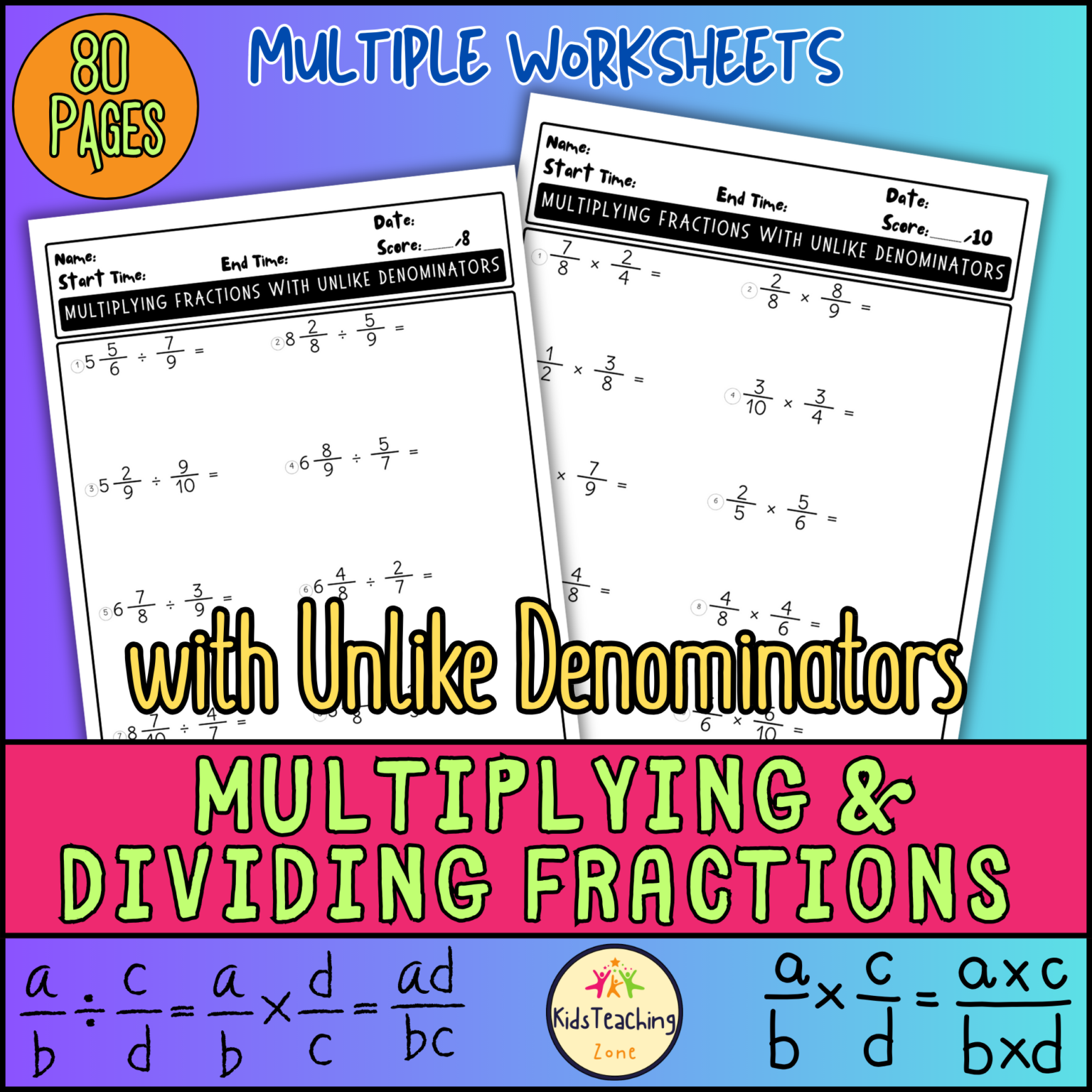 Multiplying and Dividing Fractions With Unlike Denominator Practice ...