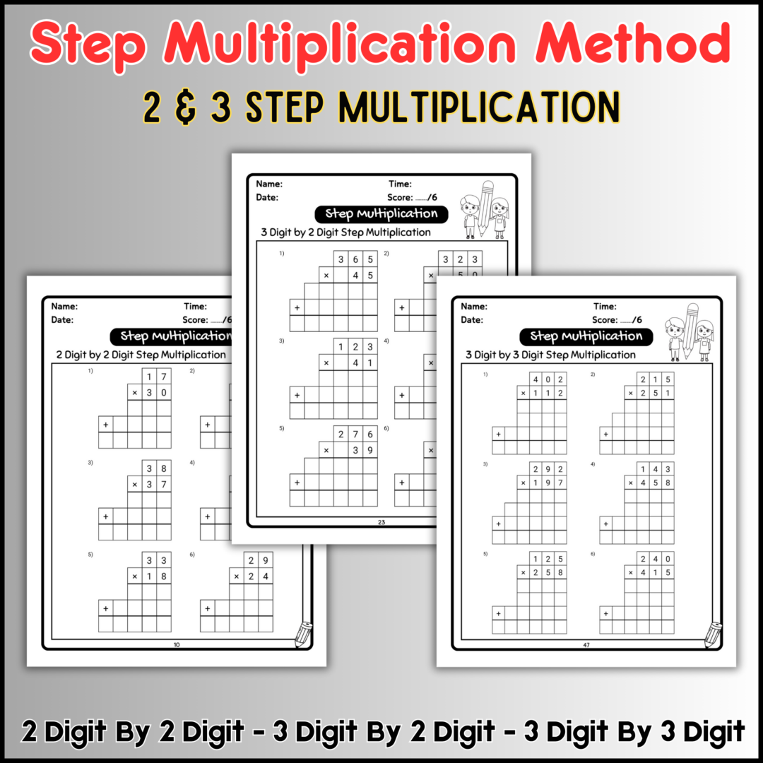 Multi Digit Multiplication Worksheets: Using Lattice Grid and Step ...