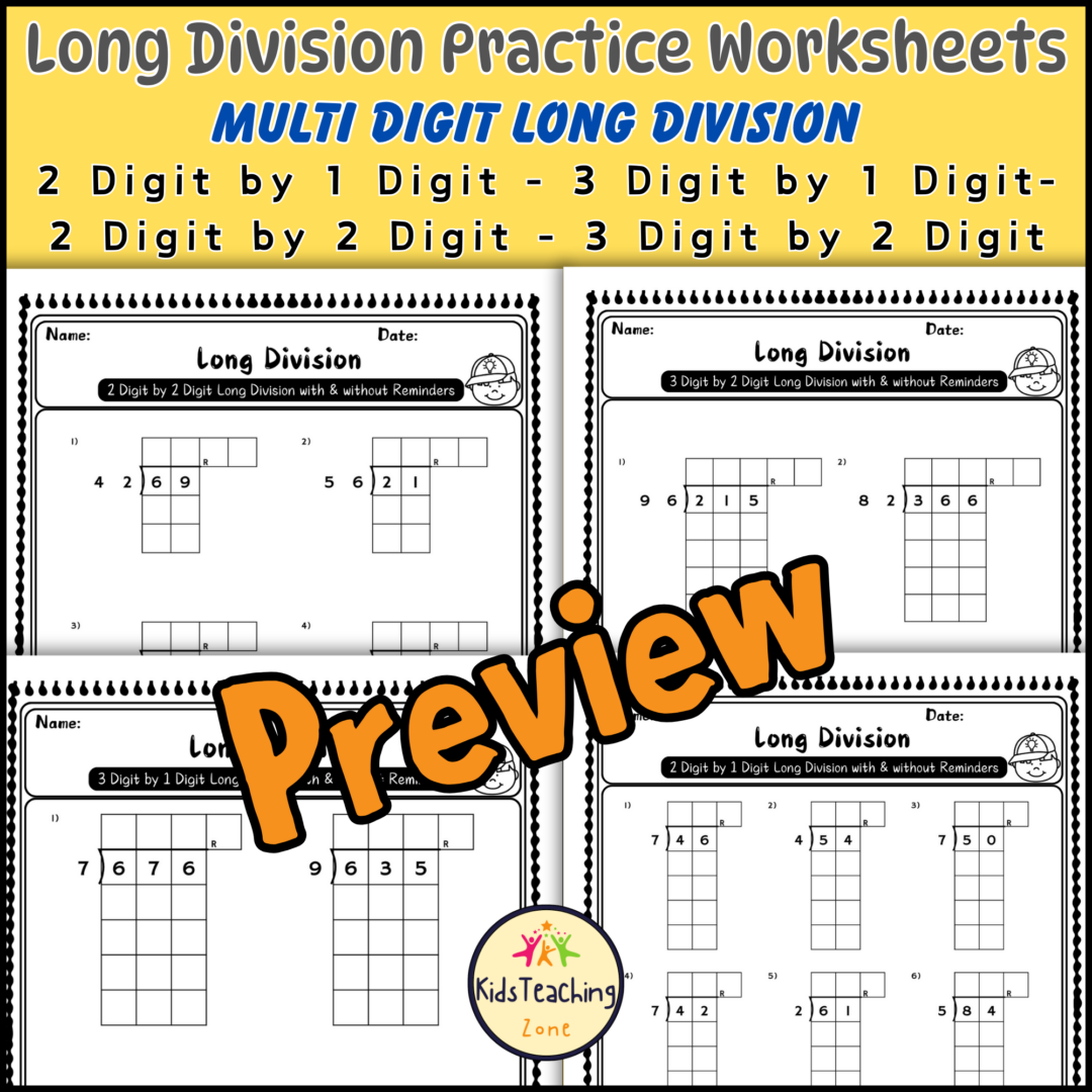 Multi Digit Long Division Worksheets Practice With and Without ...
