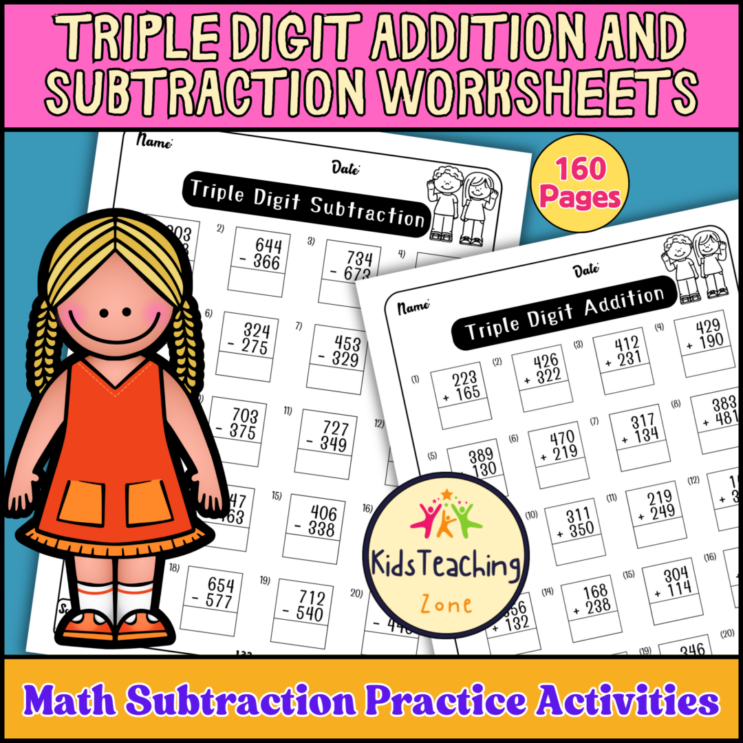 Triple Digit Addition and Subtraction Worksheets With & Without ...