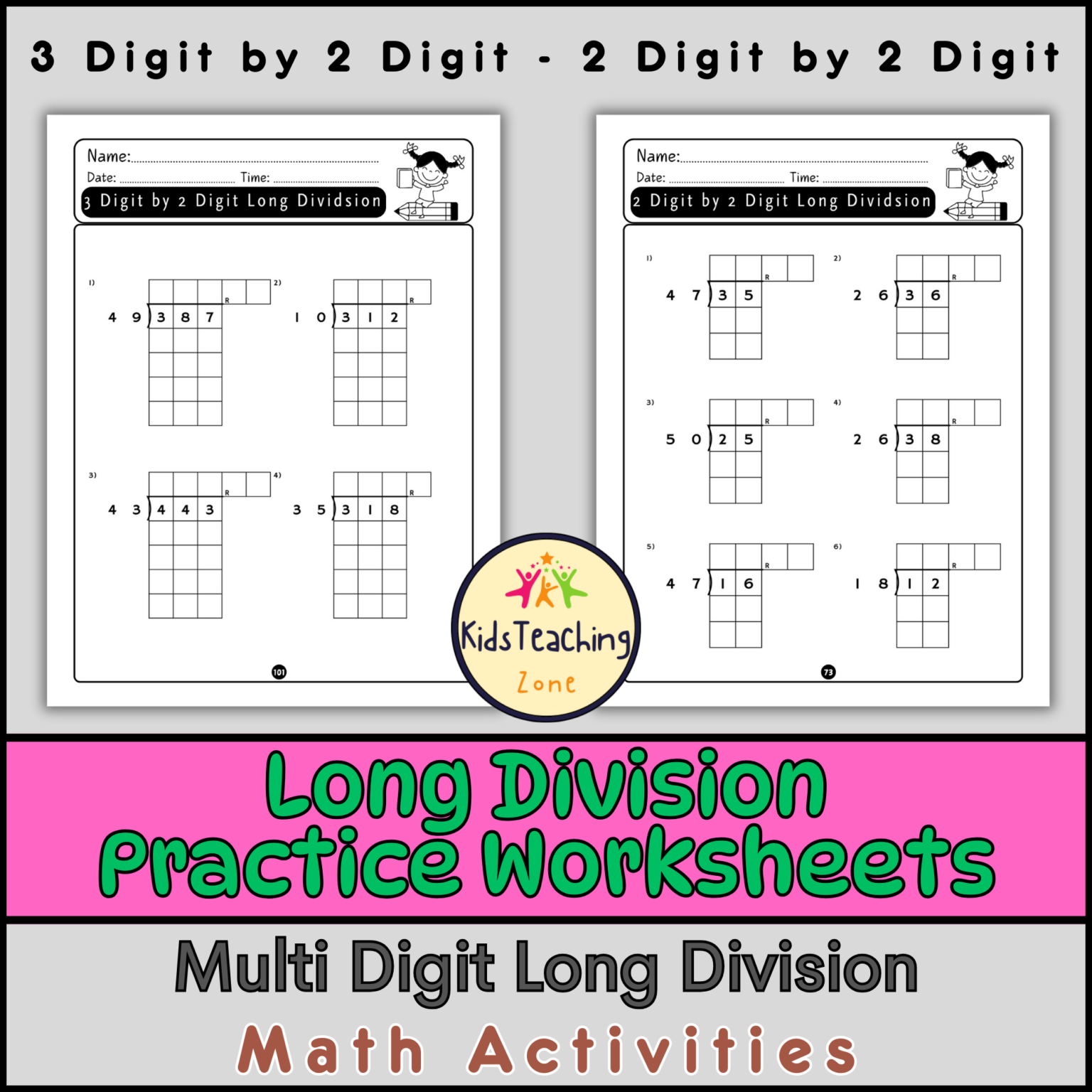 Double and Triple Digit Multiplication & Long Division Practice ...