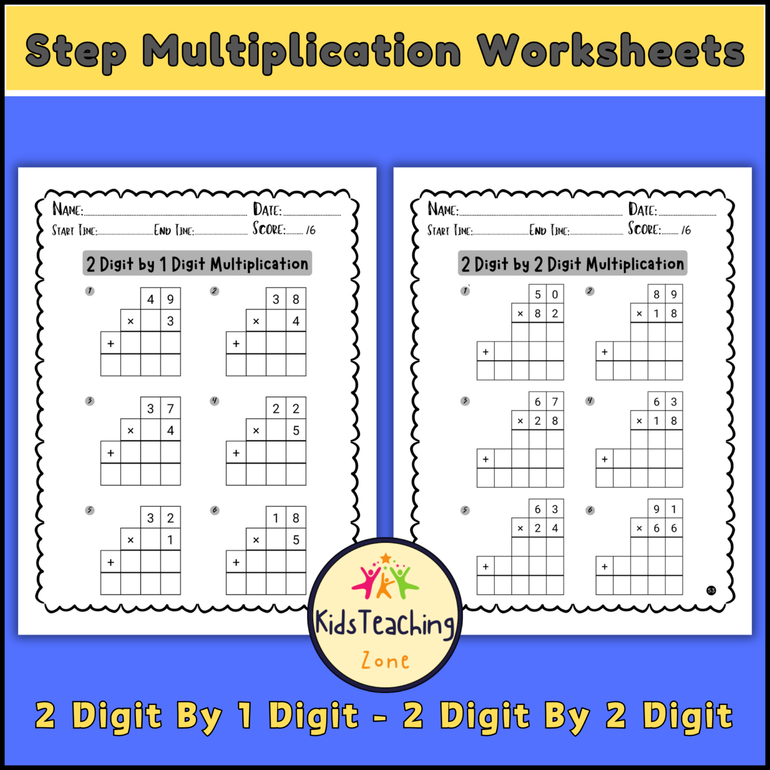 Multiplication and Long Division Practice 2 Digit by 1 Digit, 2 Digit ...