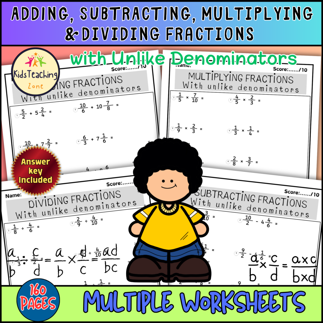 Add Subtract Multiply and Divide Fractions Worksheets With Unlike ...