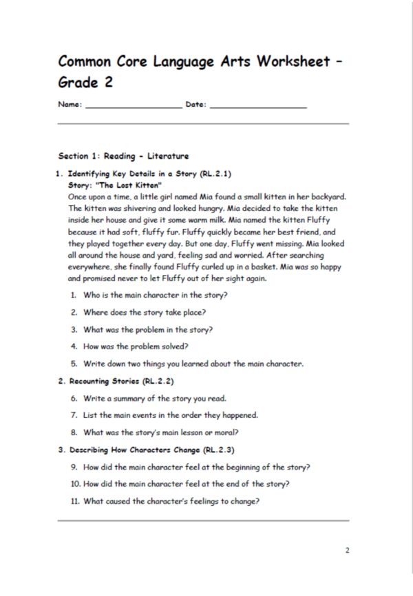 Common Core Language Arts Activities for Grade 2 - Teacher Professional ...