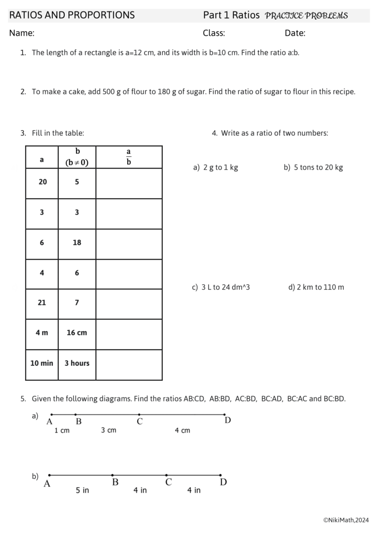 Ratios and Proportions - 21 Various Practice Problems - Teacher ...
