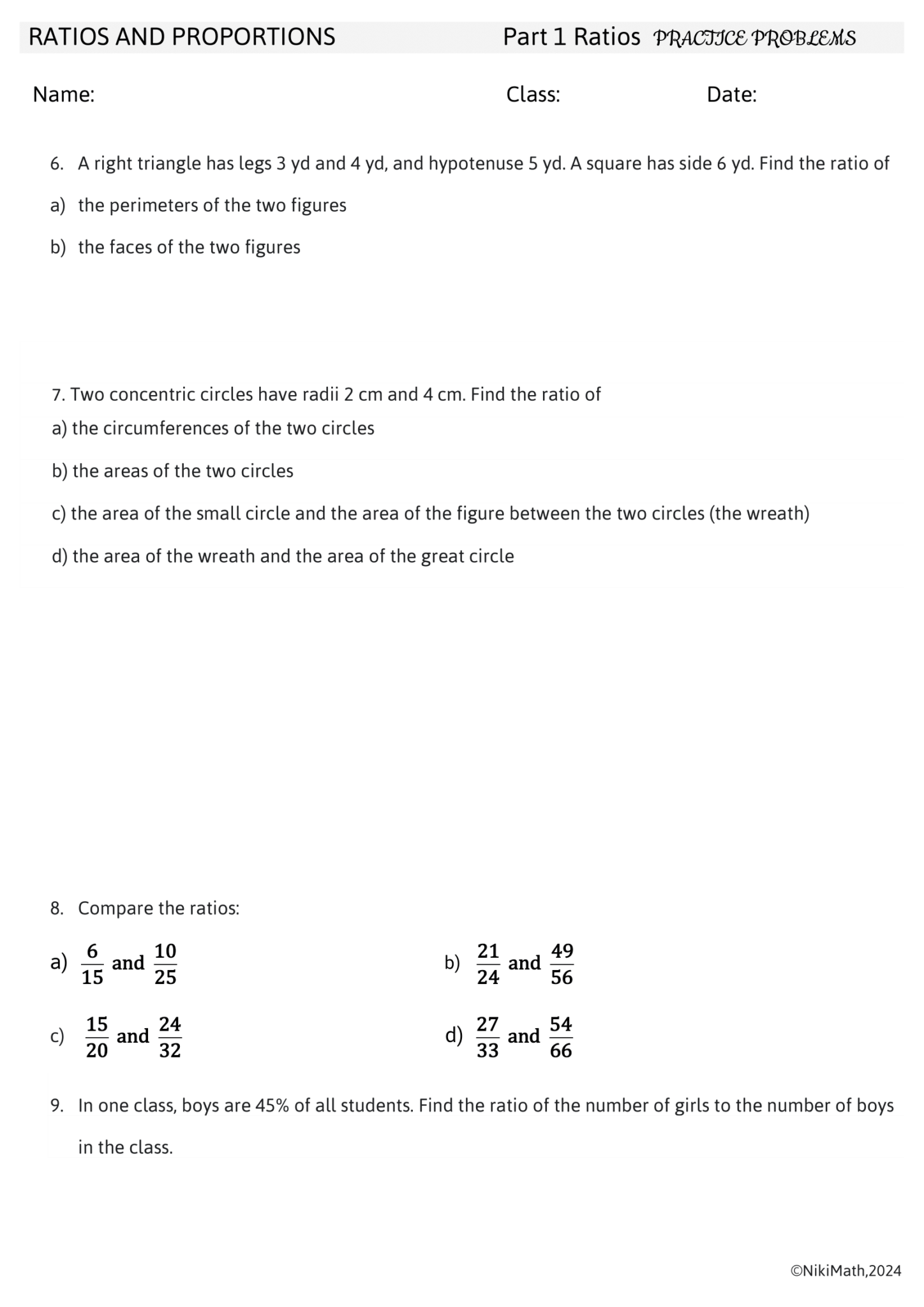 Proportion Problems Quiz Ratios and Proportions - 21 Various Practice Problems - Teacher ...