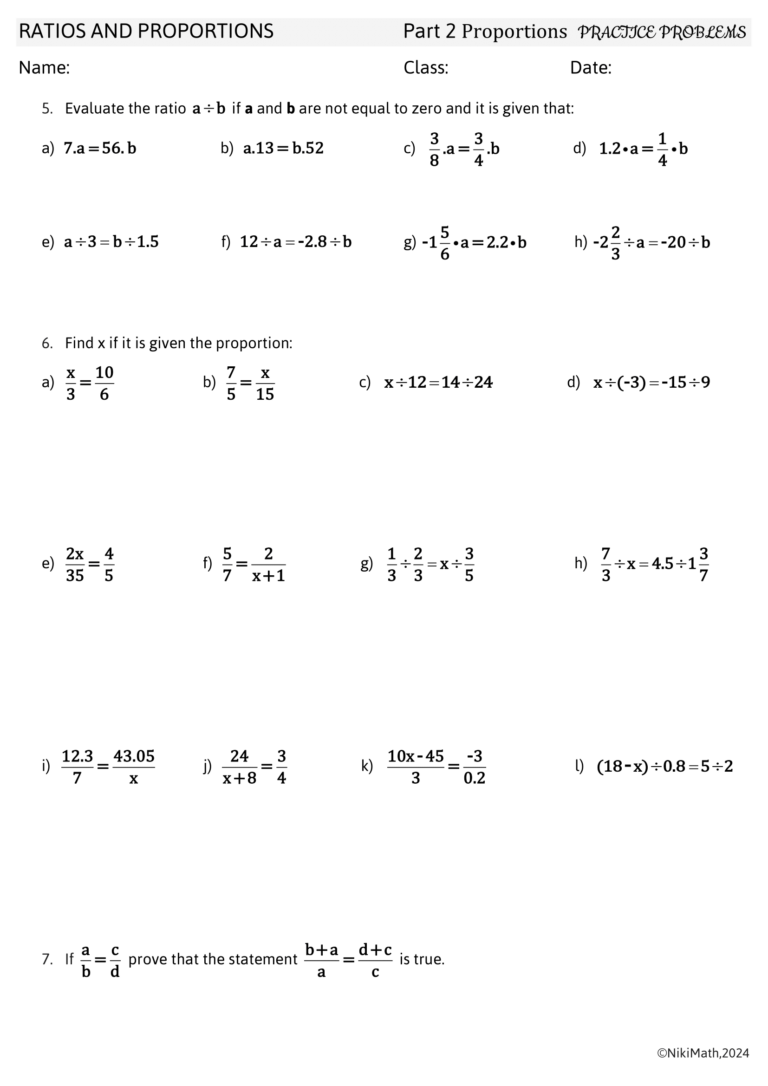 Ratios and Proportions - 21 Various Practice Problems - Teacher ...