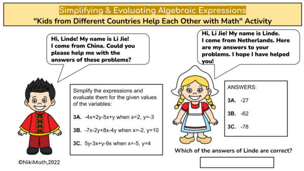 Simplify & Evaluate Algebraic Expressions - Group Activity/Independent ...