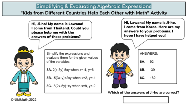 Simplify & Evaluate Algebraic Expressions - Group Activity/Independent ...