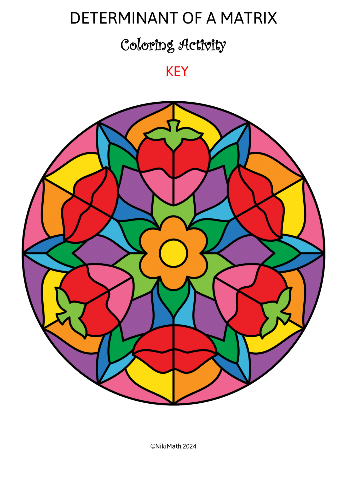 Matrix Color Page Determinant of a Matrix (2x2 and 3x3) - Coloring Activity/Color by Code ...