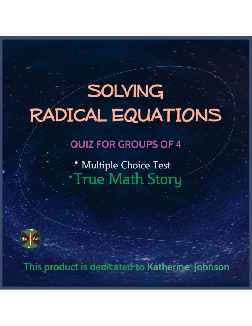 True Math Radical Equations - 4 Multiple Choice Tests & True Math Story- for ...