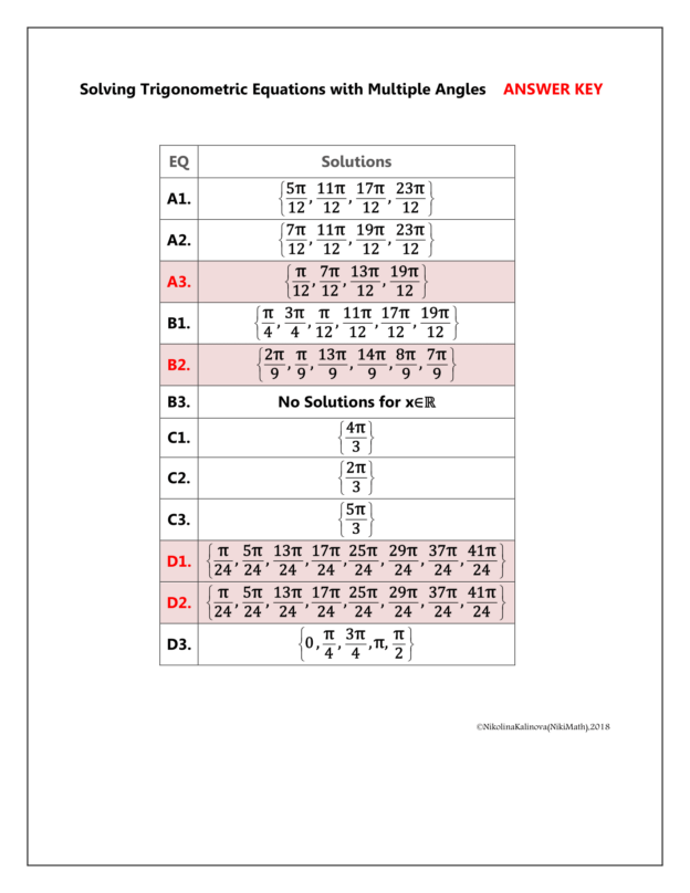 Multple Angle Solving Trigonometric Equations with MULTIPLE ANGLES - Teacher ...