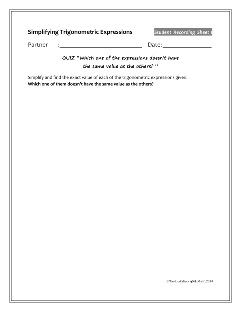 Trigonometric Expression Examples Trigonometric Identities - Simplifying Trig Expressions - Group ...