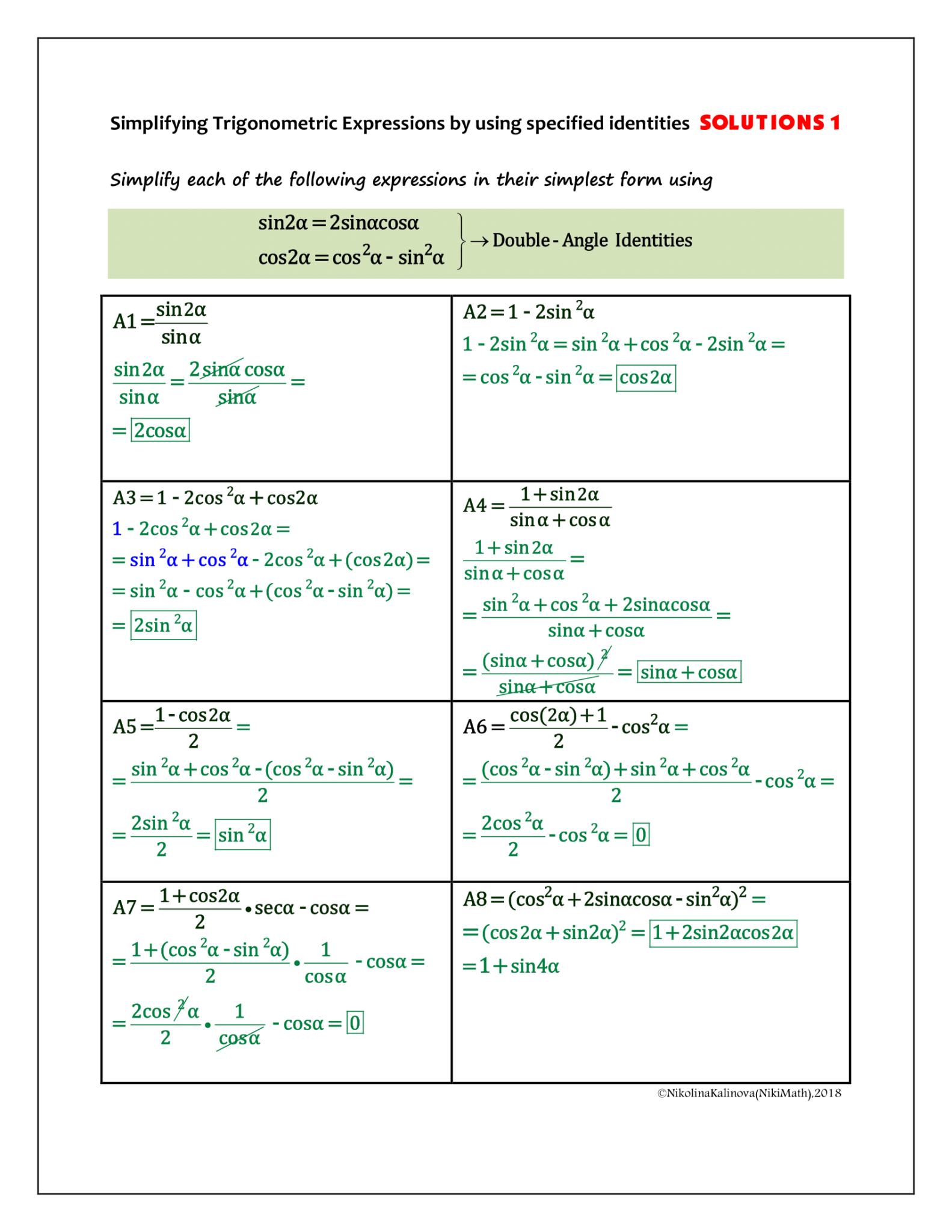Trigonometric Identities - Double,Half -Angle,Angle-Sum&-Difference,Sum ...