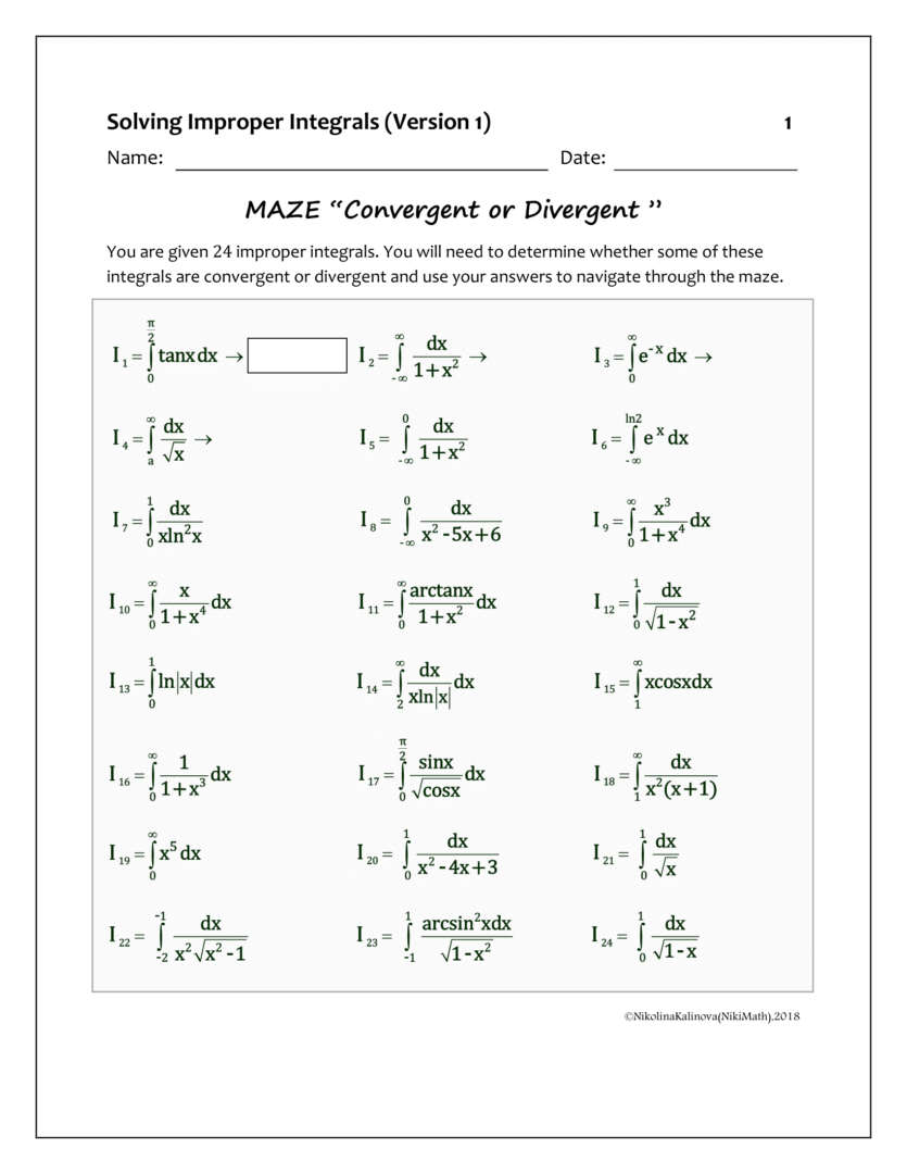 Integral Pro Improper Integrals - Maze