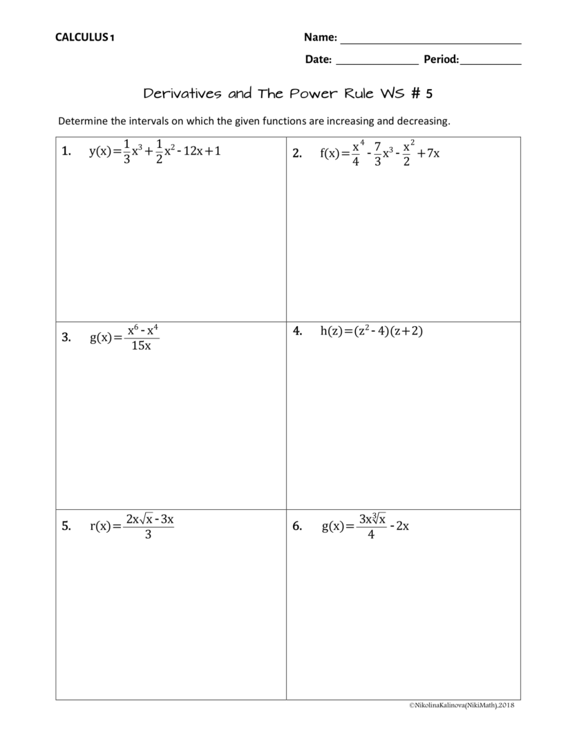 Derivatives & the POWER RULE - 6 WKHTs (50 various problems) - Teacher ...