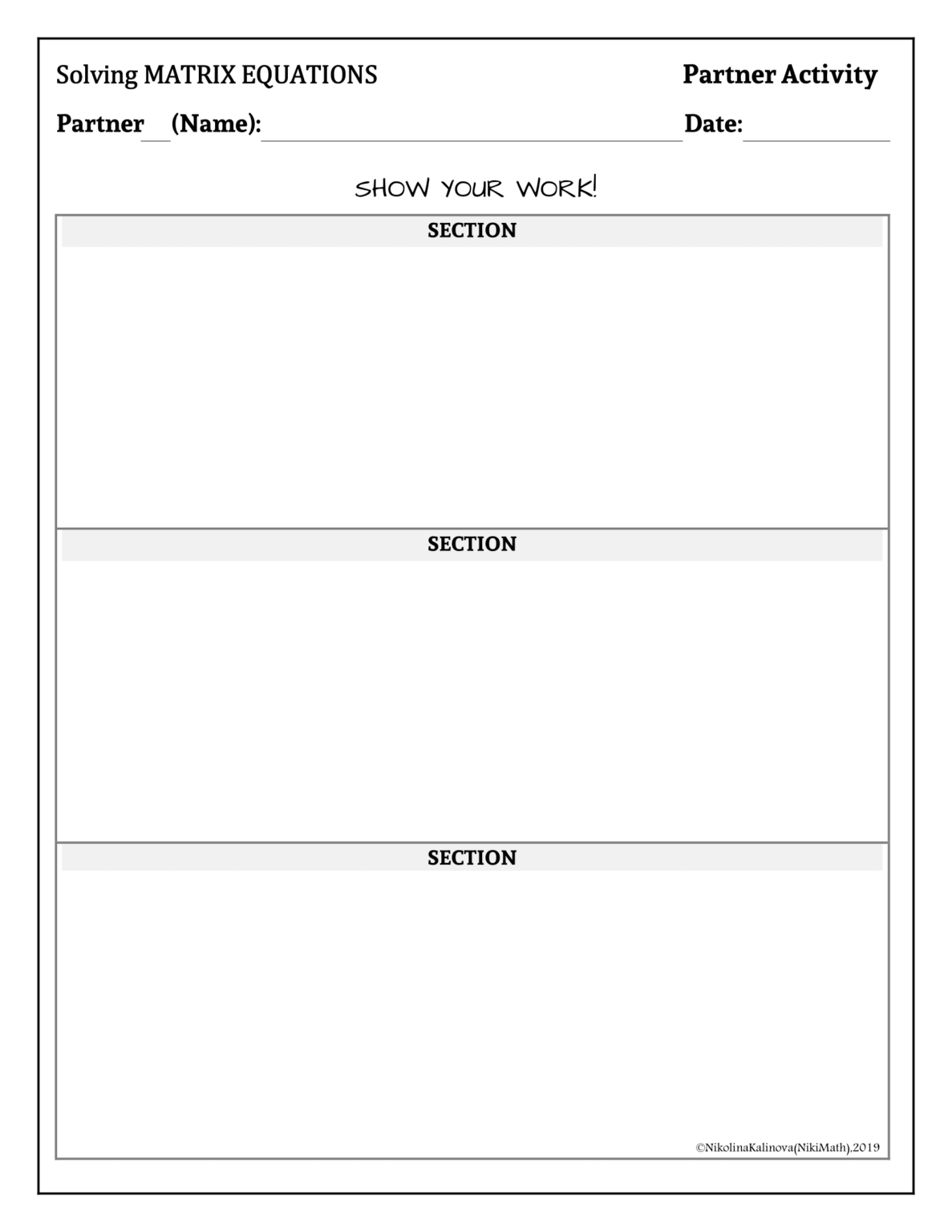 Matrix Answer Format Solving Matrix Equations - Partner Activity (Answers - A Matrix & Its ...