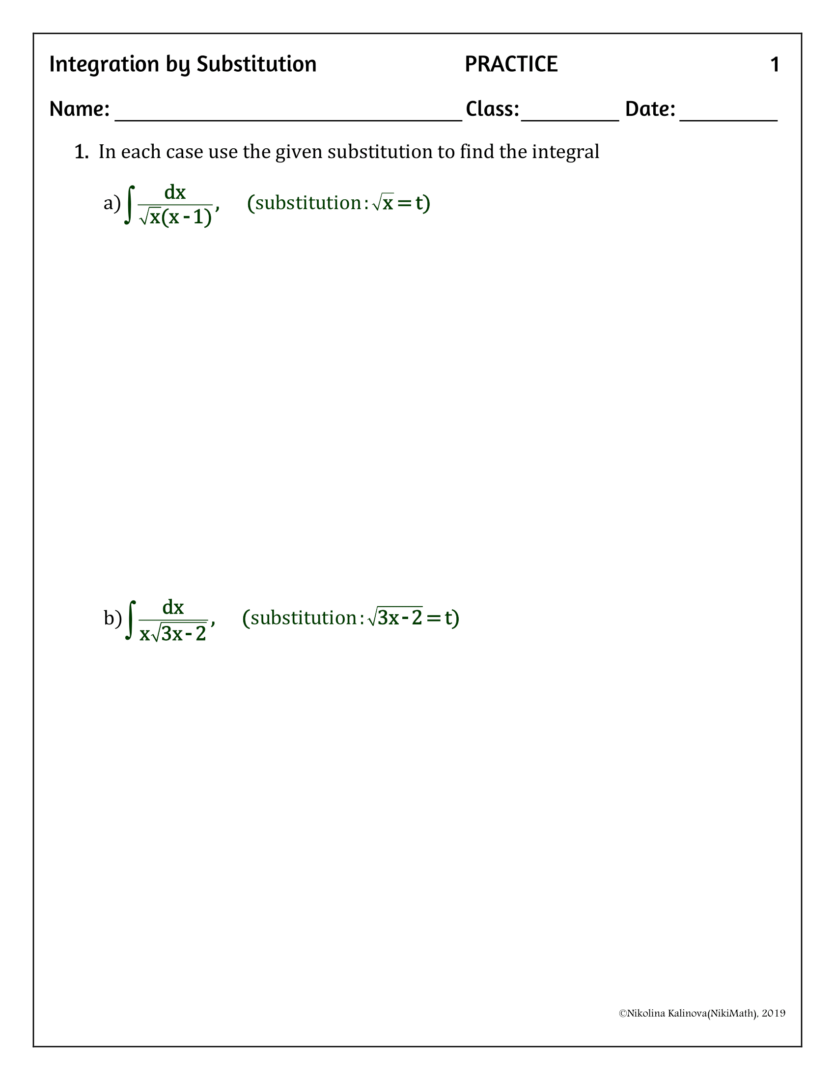 Integration by Substitution - 13 integrals (2 types problems ,solutions ...