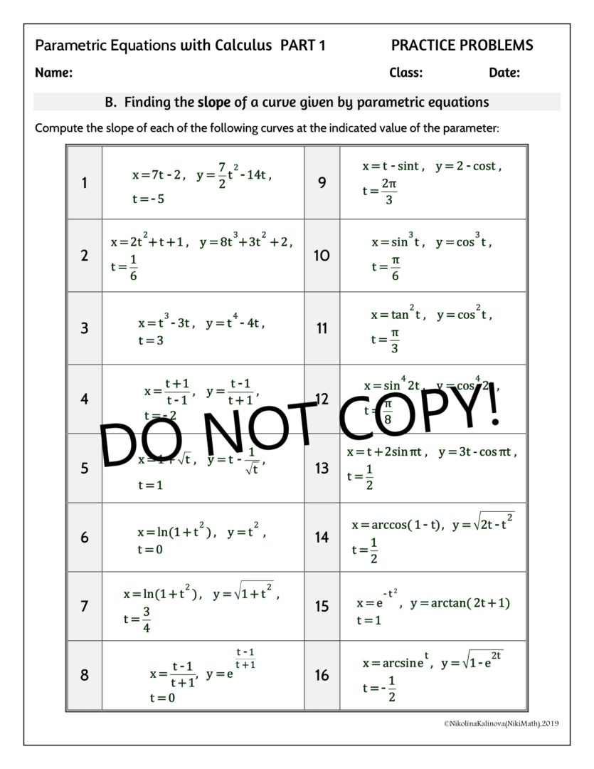 Parametric Equations with Calculus - 50 Problems + Full Solutions (Part ...