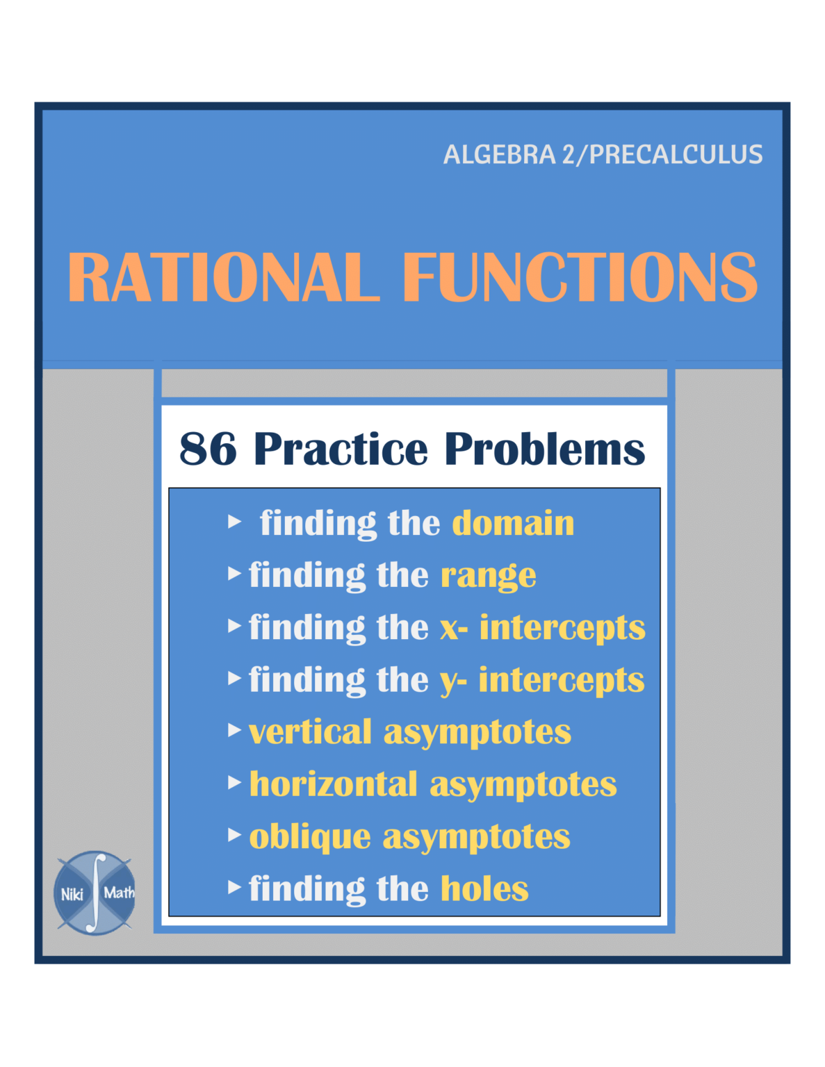 Rational Functions - 86 Practice Problems Classified by Topic (8 groups ...