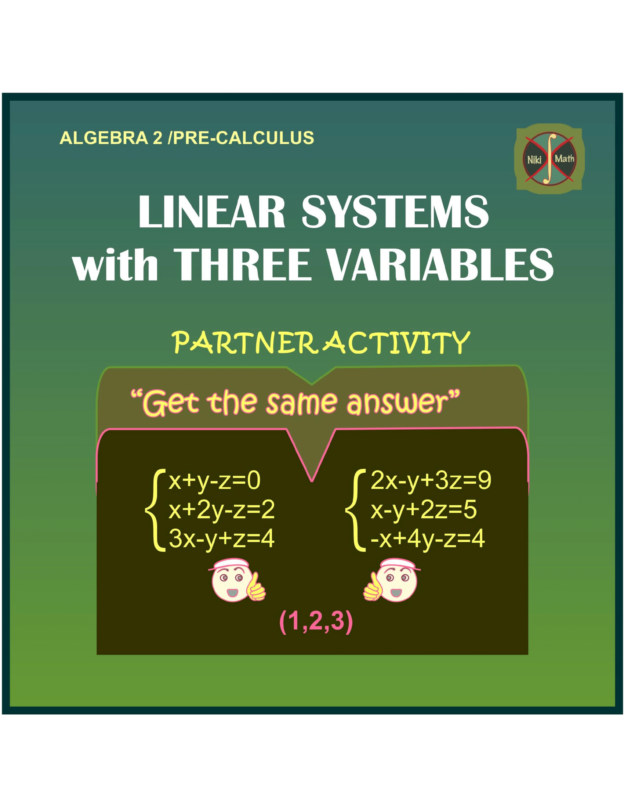 Same Answer Linear Systems with 3 Variables - Partner Activity