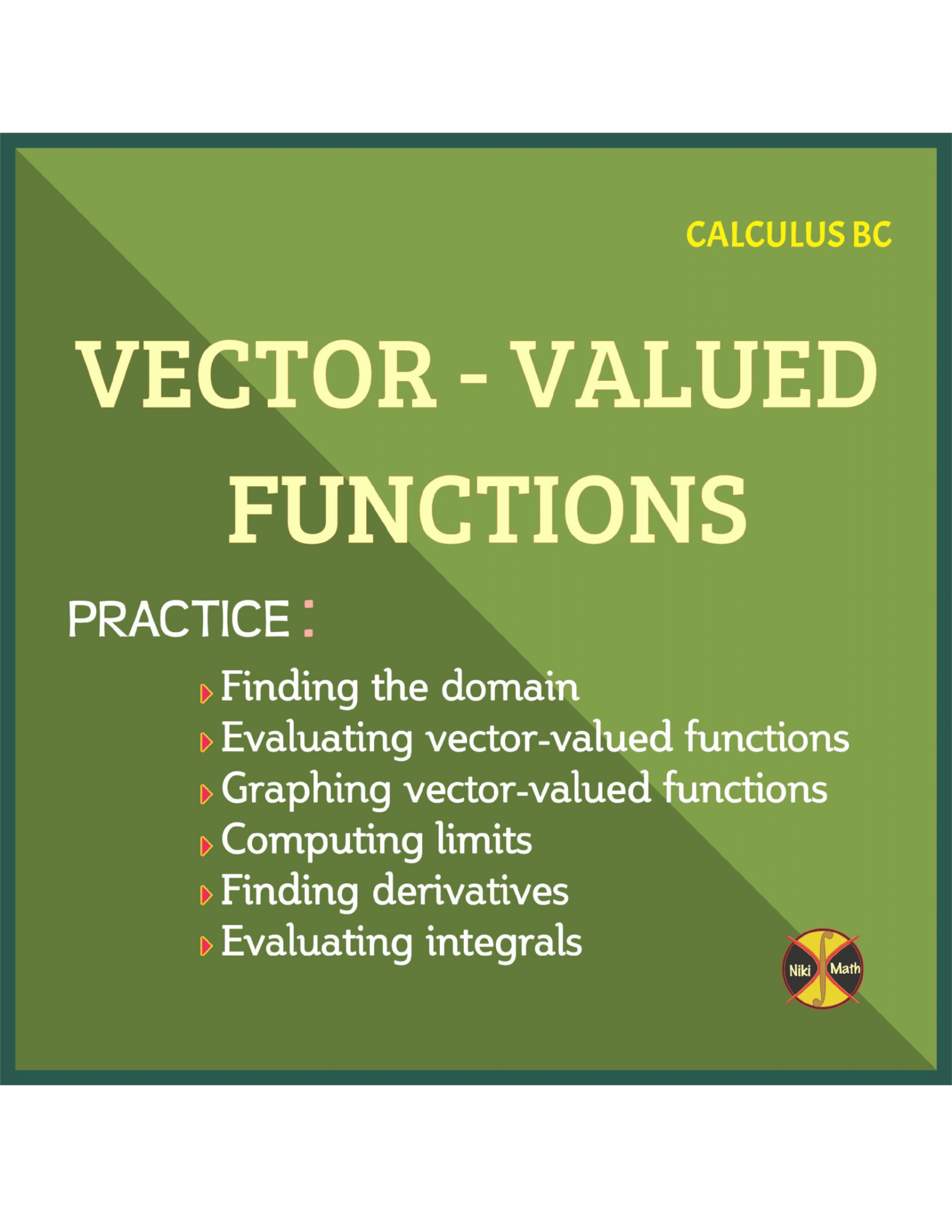 Vector - Valued Functions - 50 Practice Problems Classified - Teacher ...