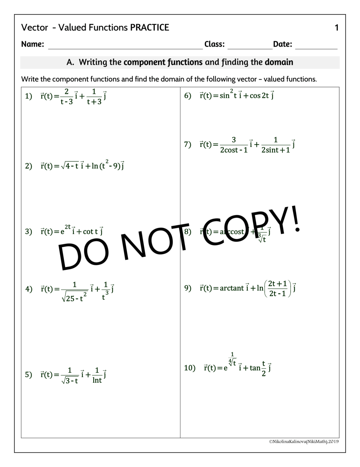 Practice Problems In Function Samples Vector - Valued Functions - 50 Practice Problems Classified - Teacher ...