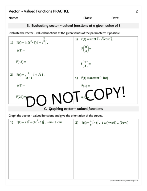 Vector - Valued Functions - 50 Practice Problems Classified - Teacher ...