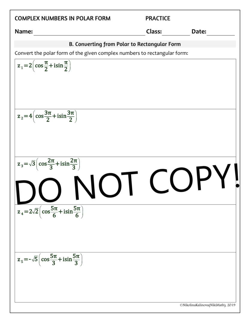 Complex Numbers in Polar Form (DeMoivre’s Theorem) - 50 Problems ...