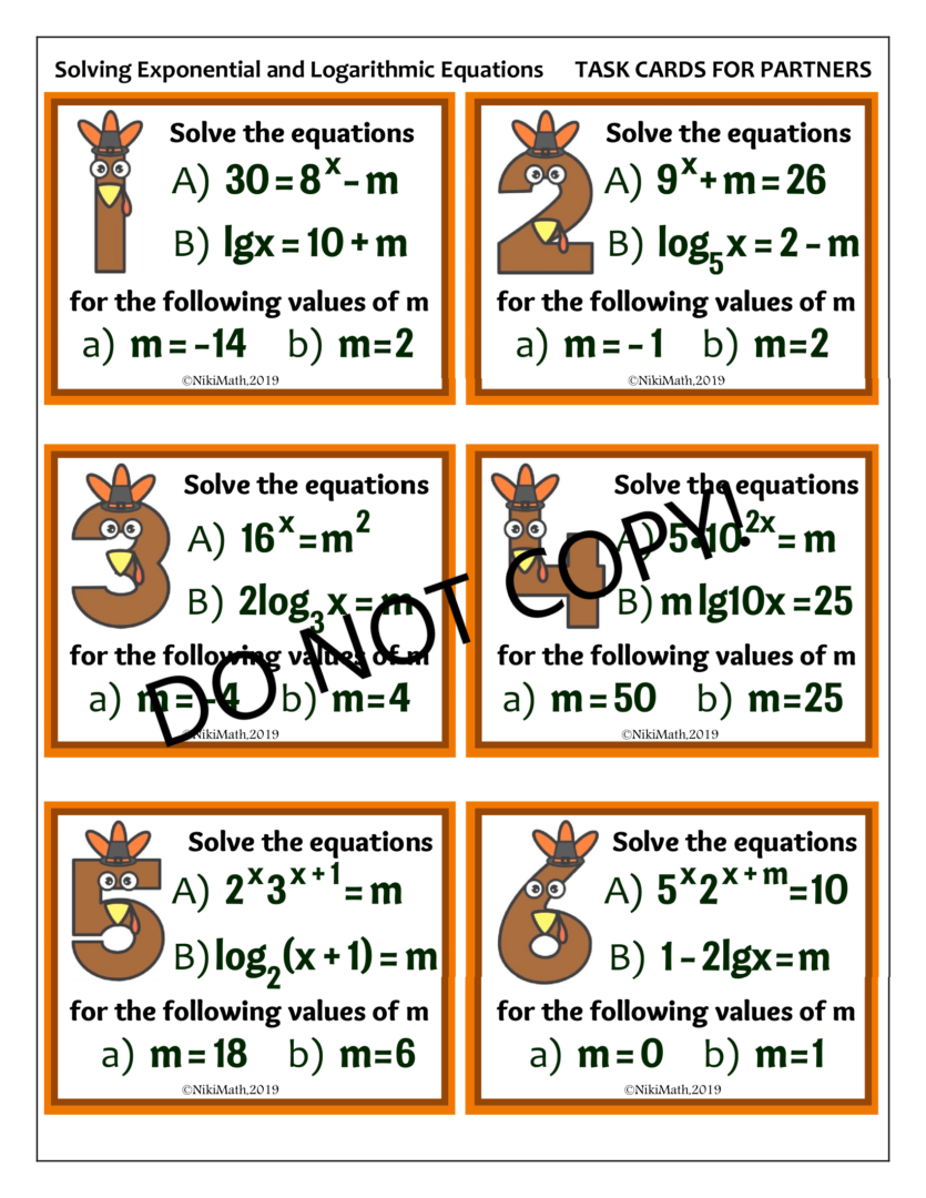 Exponential and Logarithmic Equations - Thanksgiving Cards For Partners ...