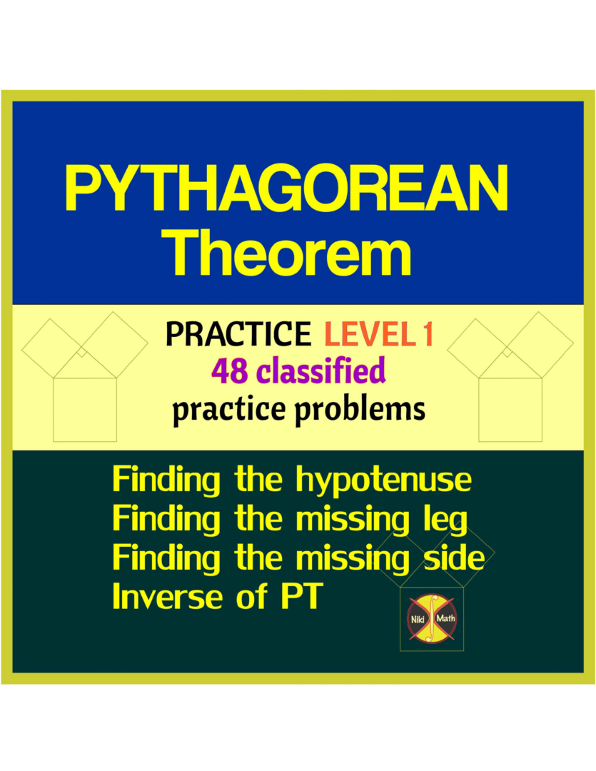 Pythagorean Theorem-PRACTICE LEVEL 1 - 48 Problems CLASSIFIED into 4 ...